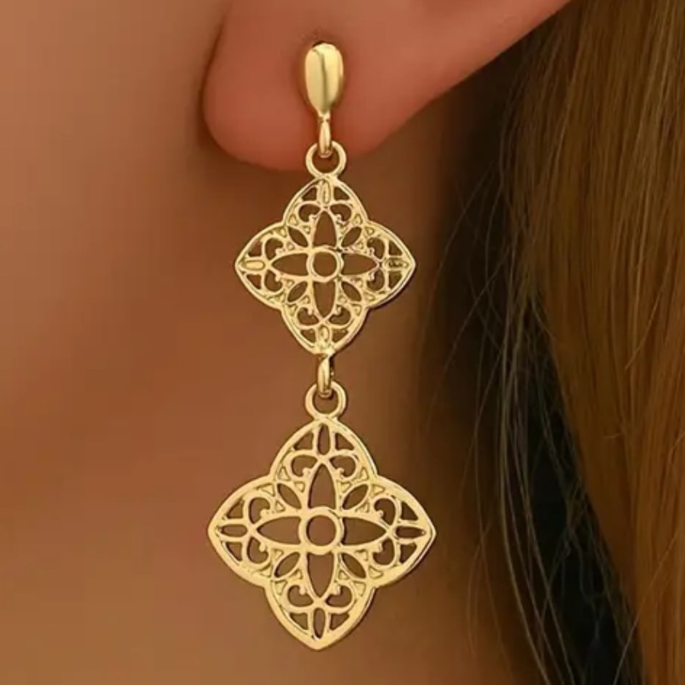 14K Gold Plated Geometric Drop Earrings